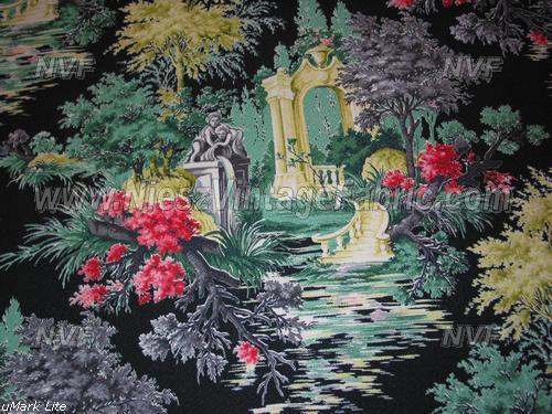 Black Romantic Garden Barkcloth