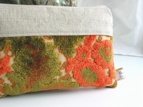 Orange Floral Cut Velvet Chenille Zip Clutch