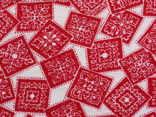 Novelty Feedsack Red Squares Snowflakes