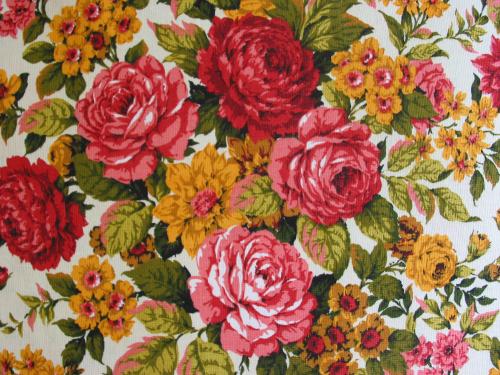 Red, Pink, and Gold Rose Bouquet Fabric