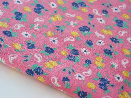 Pink Feedsack with Blue and Yellow Roses