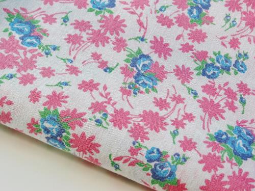 Vintage Feed Sack Pink Flowers Blue Roses