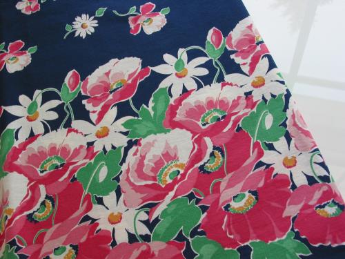 Vintage Border Print Poppies on Navy